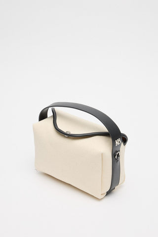 Canvas Bag with Leather Detail Ecru