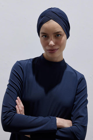 Crisscross Swim Cap Navy Blue