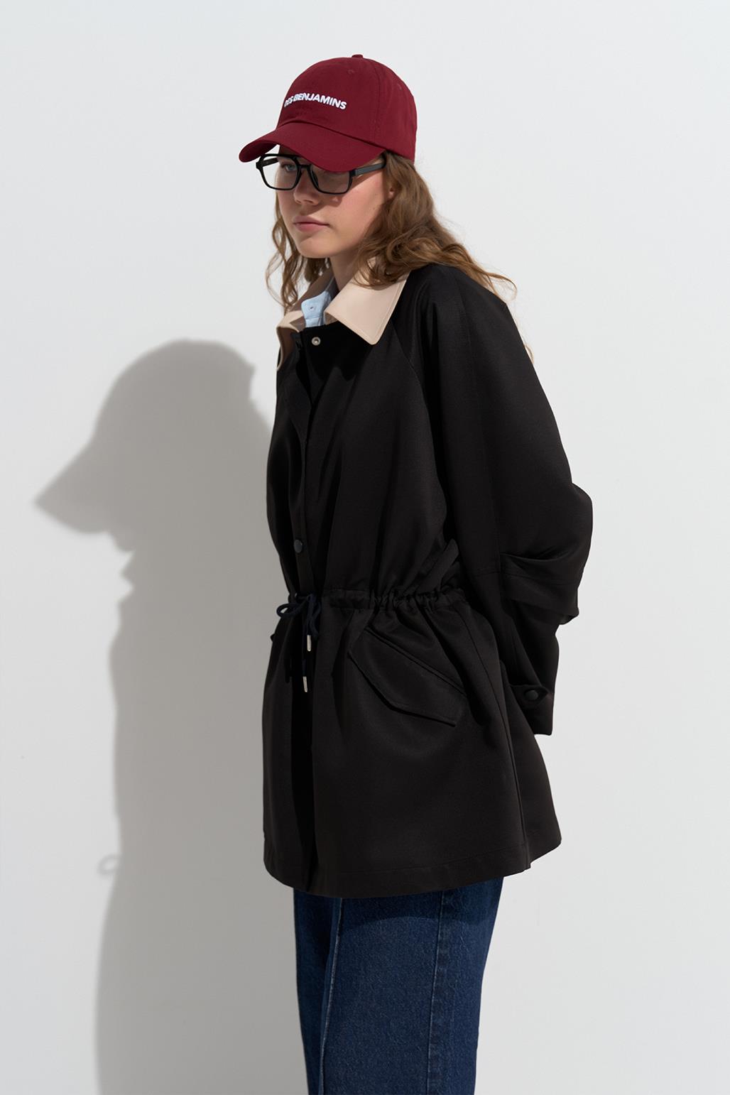 Casual Midi Trench Coat Black