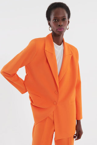 Blazer Set With Gold Detailed Belt Orange