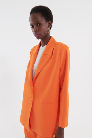 Blazer Set With Gold Detailed Belt Orange