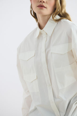 Oversized Belted Shirt with Pockets Ecru
