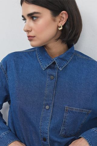 Denim Shirt with Pockets Navy Blue