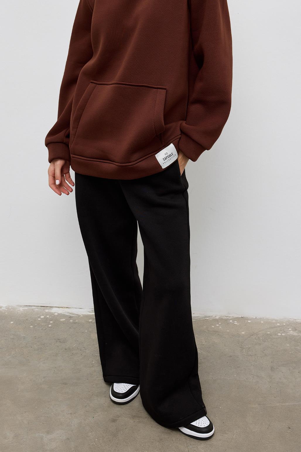 Fleece Hooded Sweatshirt With Pocket Brown