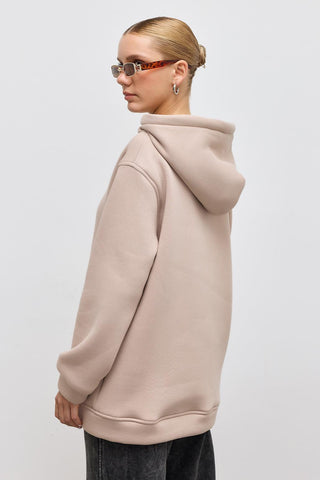 Fleece Hooded Sweatshirt With Pocket Beige