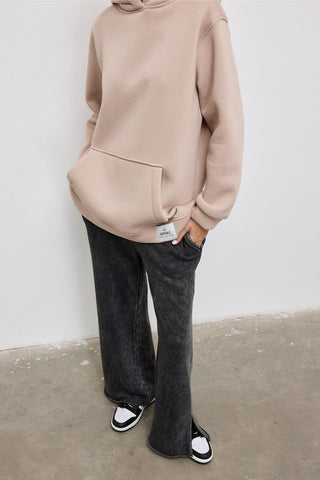 Fleece Hooded Sweatshirt With Pocket Beige