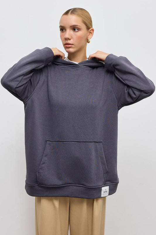 Fleece Hooded Sweatshirt With Pocket Anthracite
