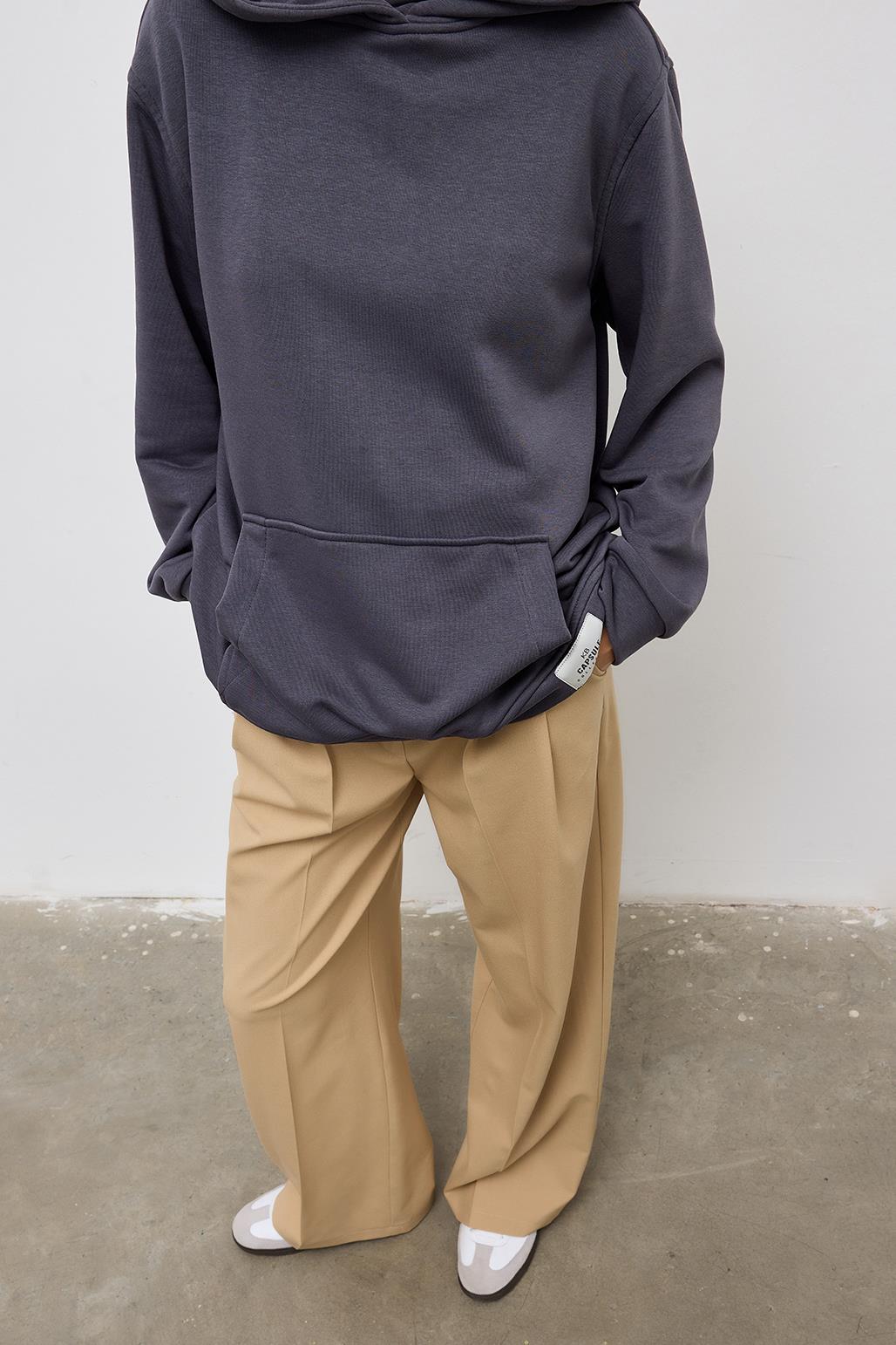 Fleece Hooded Sweatshirt With Pocket Anthracite