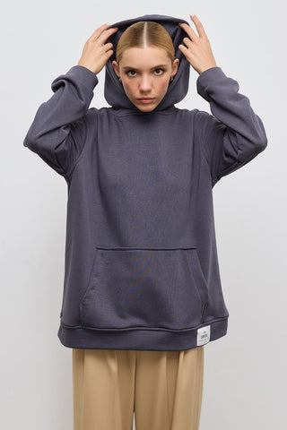Fleece Hooded Sweatshirt With Pocket Anthracite