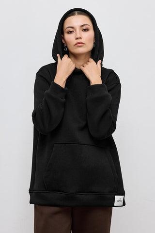 Fleece Hooded Sweatshirt With Pocket Black