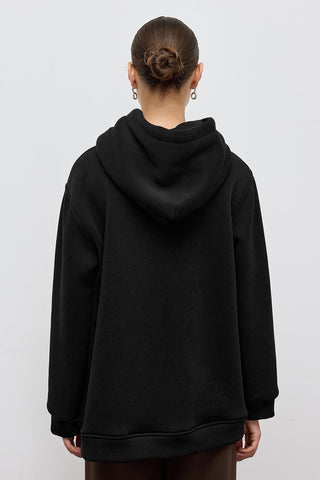 Fleece Hooded Sweatshirt With Pocket Black