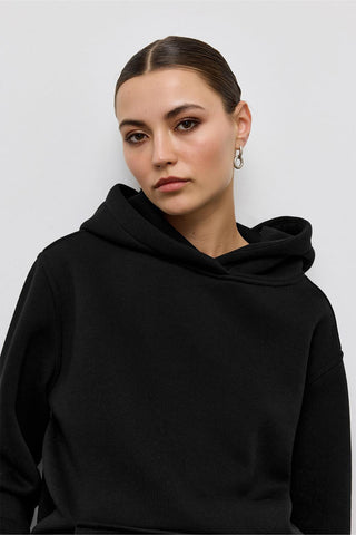 Fleece Hooded Sweatshirt With Pocket Black
