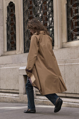 Checked Belted Long Trench Coat Camel