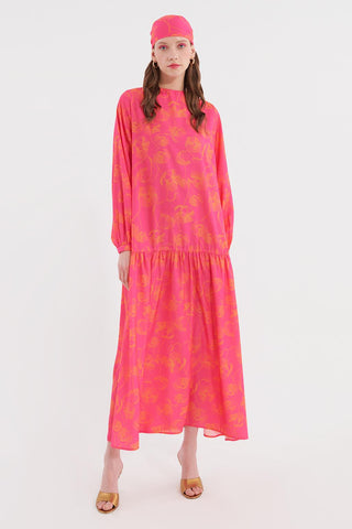 Floral Pattern Long Dress Fuchsia
