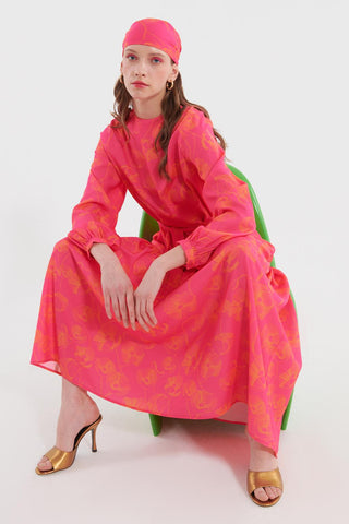 Floral Pattern Long Dress Fuchsia