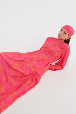 Floral Pattern Long Dress Fuchsia