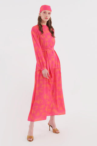 Floral Pattern Long Dress Fuchsia