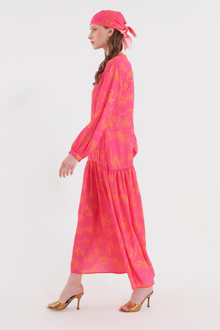 Floral Pattern Long Dress Fuchsia