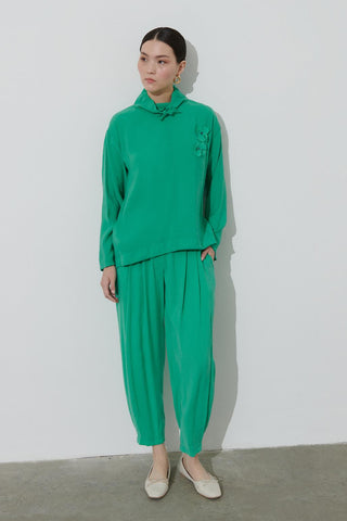 Flower Detailed Tencel Tunic Set Green