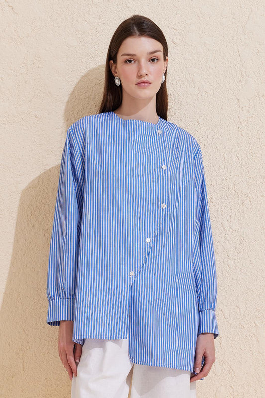 Striped Asymmetrical Shirt Blue