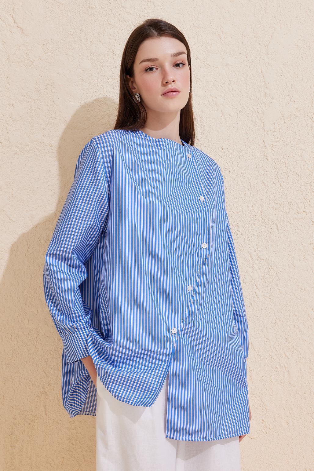 Striped Asymmetrical Shirt Blue