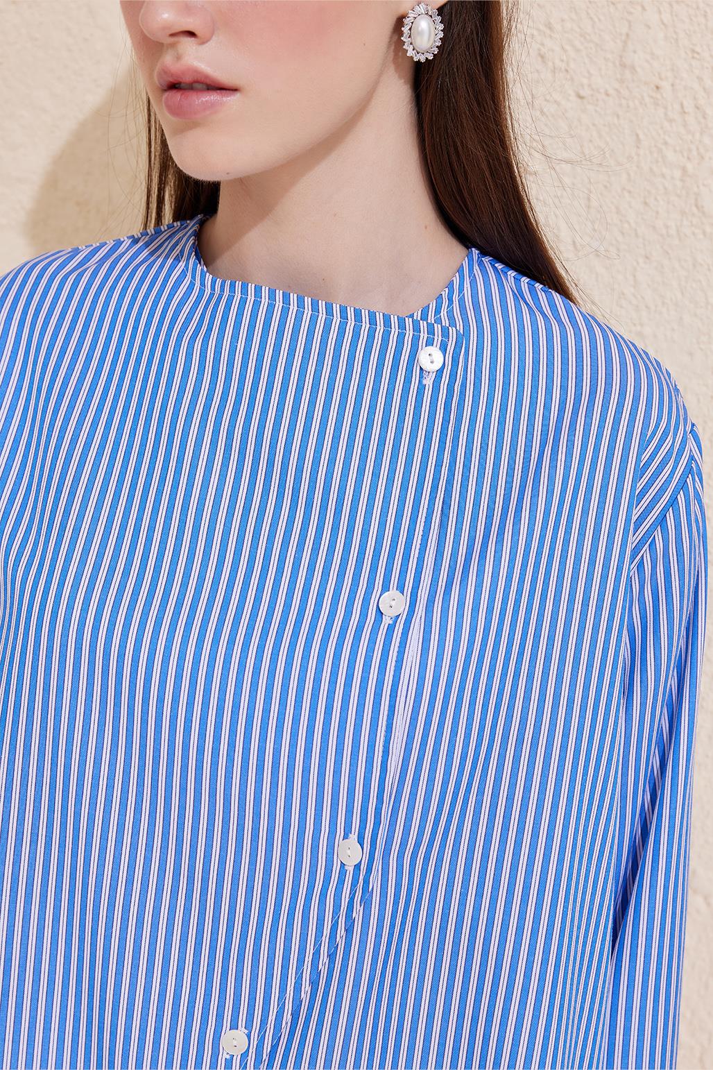 Striped Asymmetrical Shirt Blue