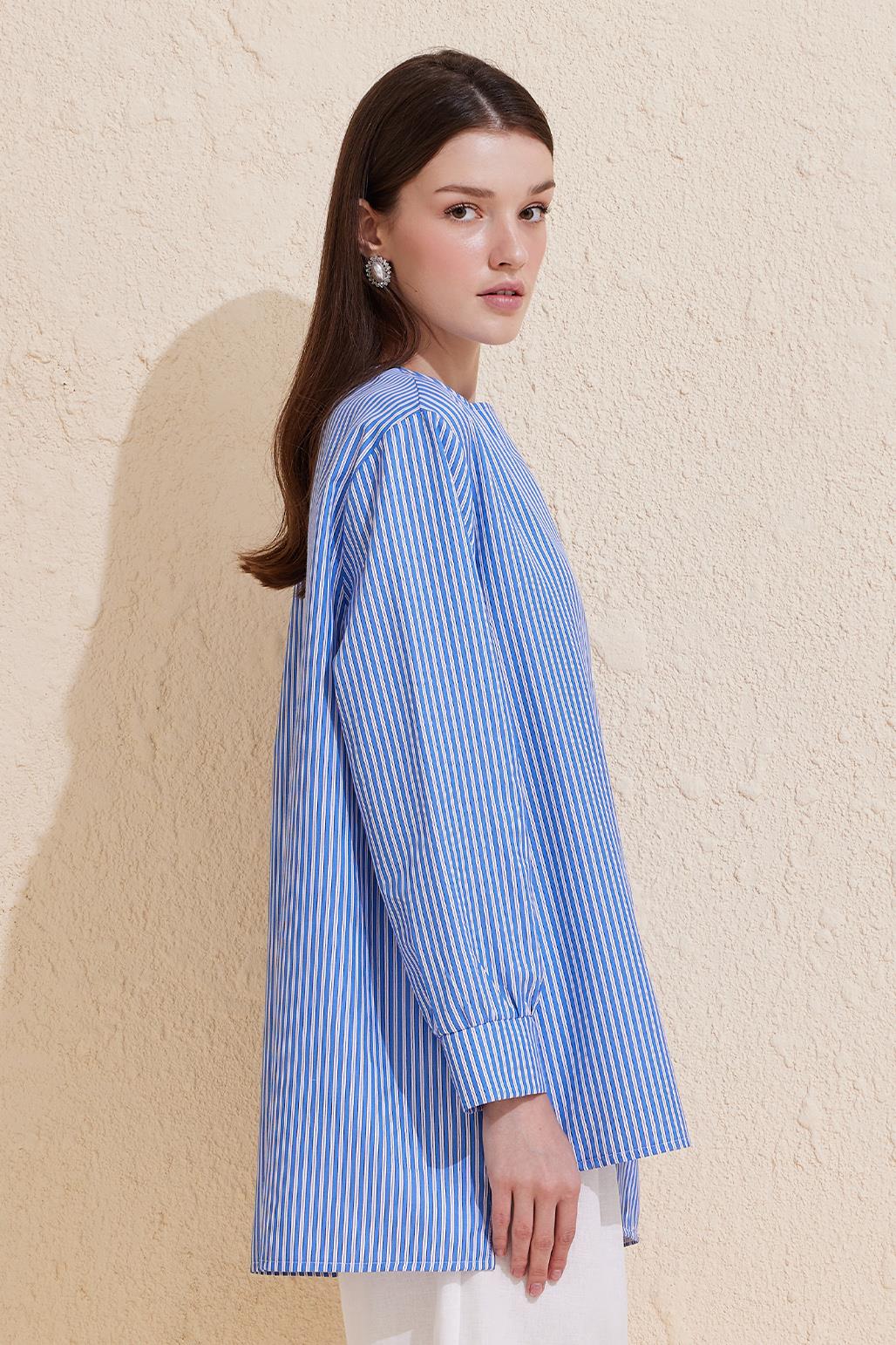 Striped Asymmetrical Shirt Blue