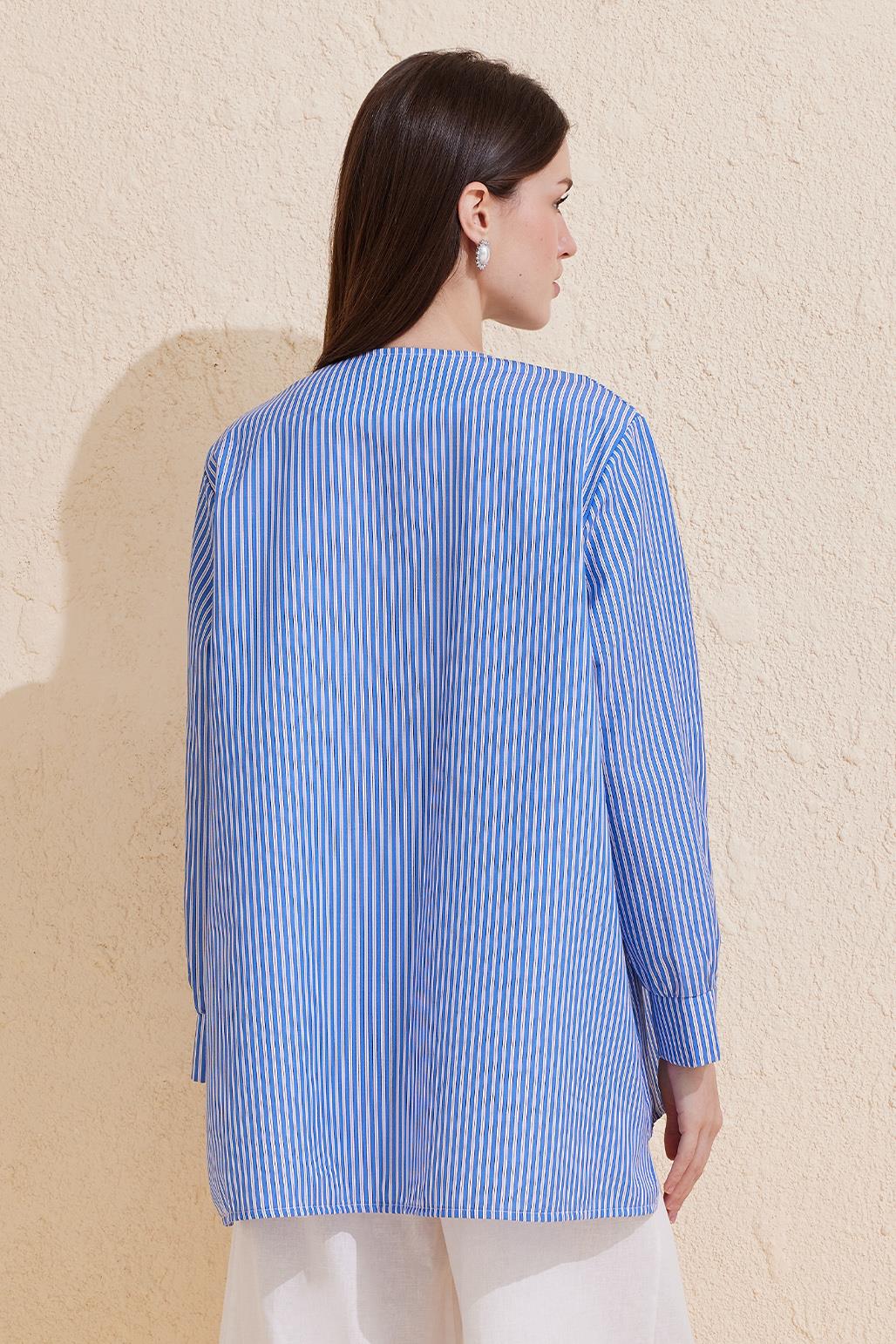 Striped Asymmetrical Shirt Blue