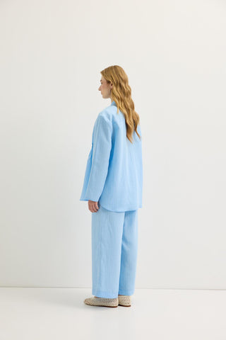 Striped Button-Detail Tencel Shirt & Trousers Set Light Blue