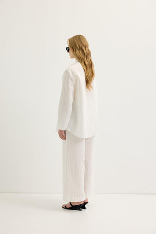Striped Button-Detail Tencel Shirt & Trousers Set White