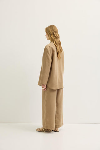 Striped Button-Detail Tencel Shirt & Trousers Set Camel