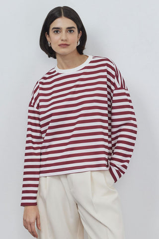 Striped Crop Sweatshirt Burgundy