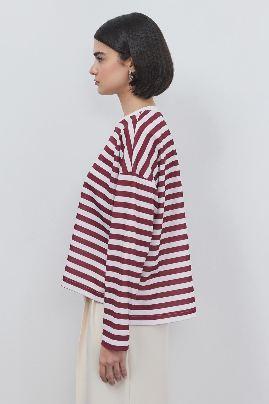 Striped Crop Sweatshirt Burgundy