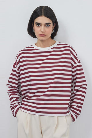 Striped Crop Sweatshirt Burgundy