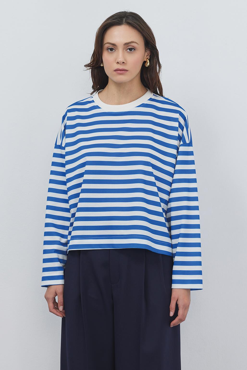 Striped Crop Sweatshirt Sax