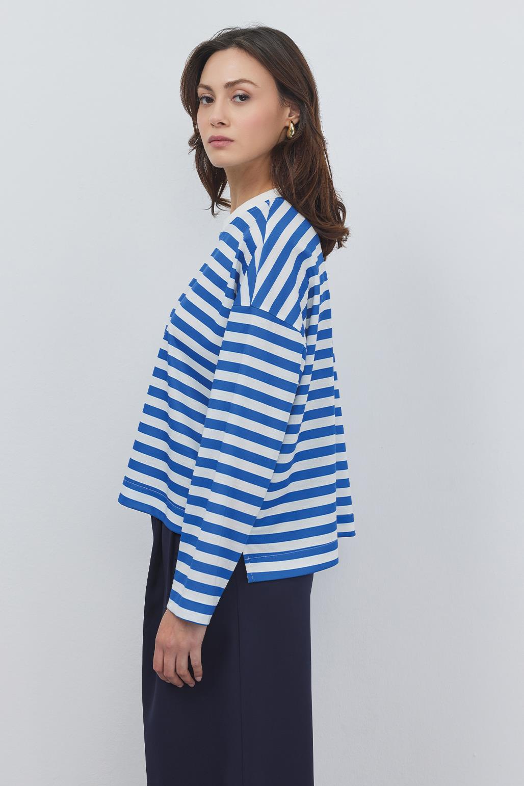 Striped Crop Sweatshirt Sax