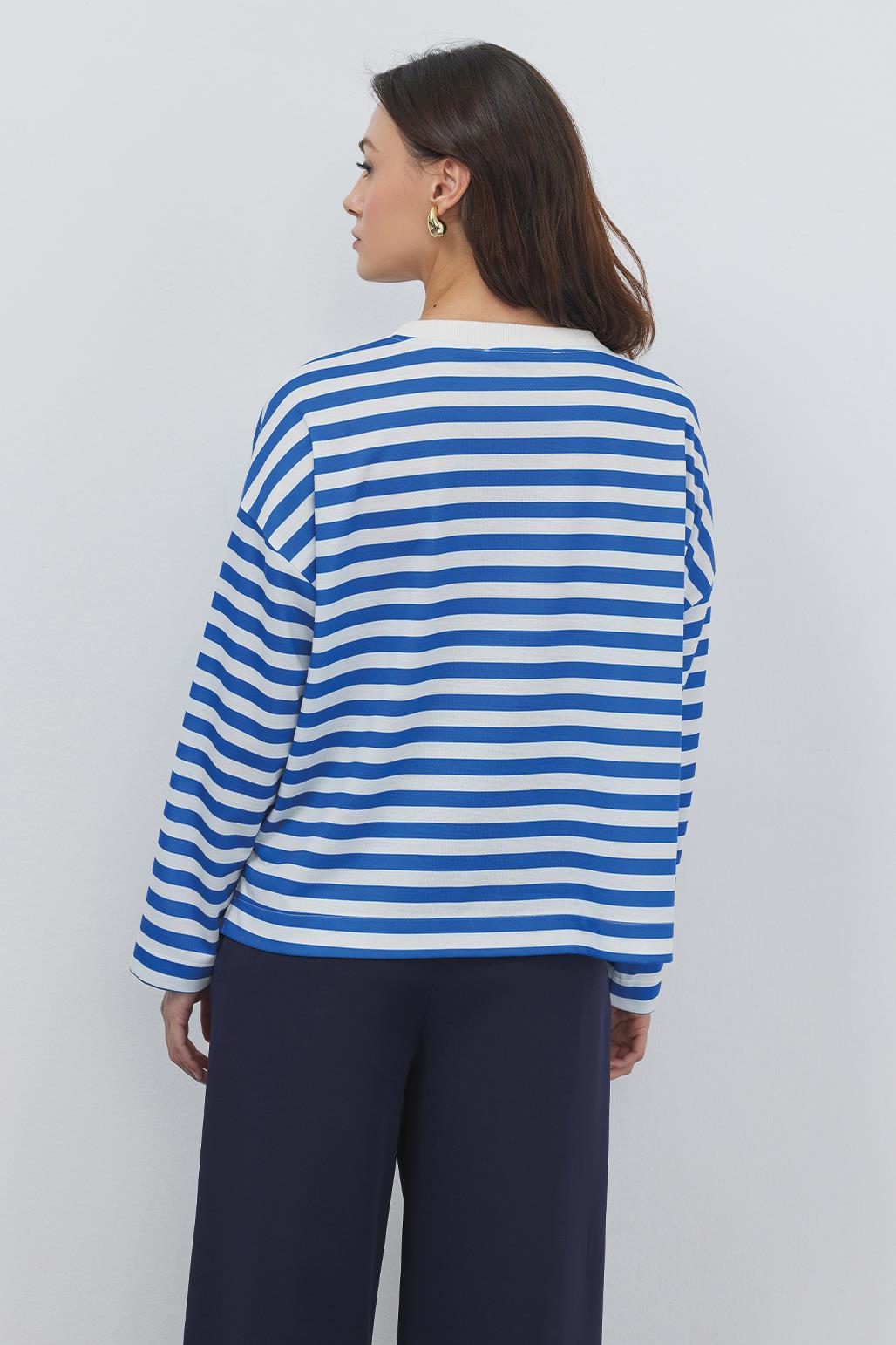 Striped Crop Sweatshirt Sax