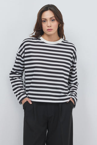Striped Crop Sweatshirt Black