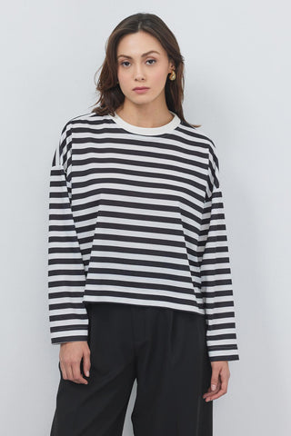 Striped Crop Sweatshirt Black