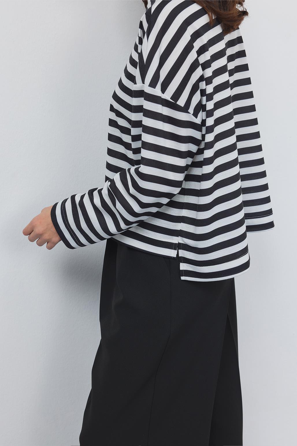 Striped Crop Sweatshirt Black