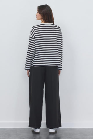 Striped Crop Sweatshirt Black