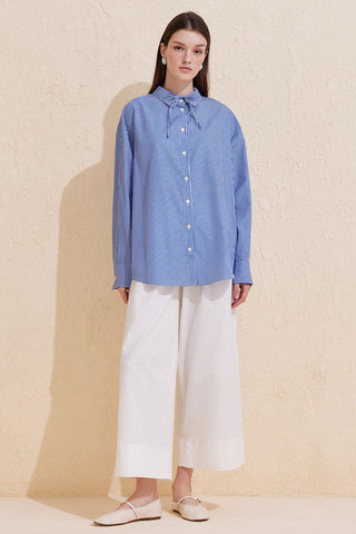 Striped Buttoned Basic Shirt Blue