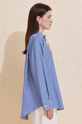 Striped Buttoned Basic Shirt Blue