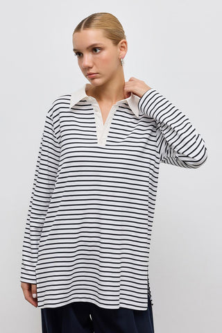 Striped Straight-Cut Tunic Navy Blue