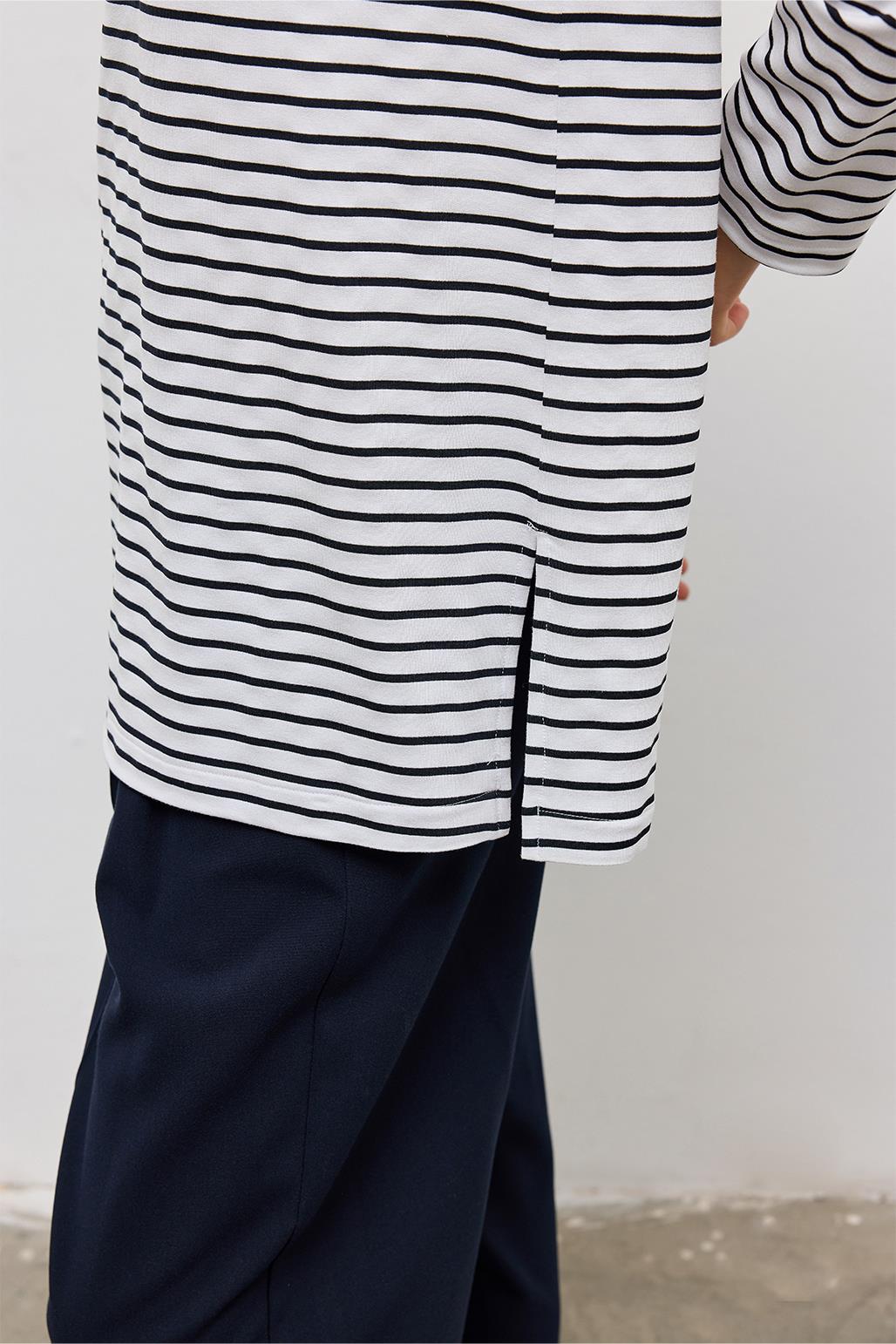 Striped Straight-Cut Tunic Navy Blue