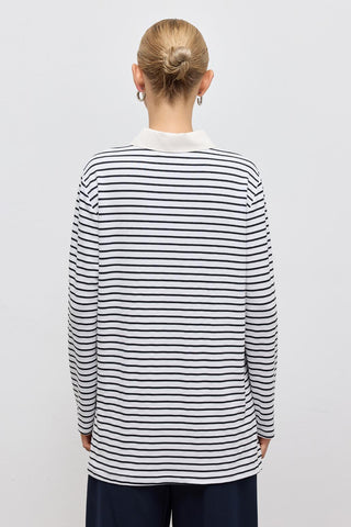 Striped Straight-Cut Tunic Navy Blue