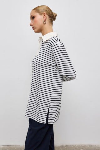 Striped Straight-Cut Tunic Navy Blue