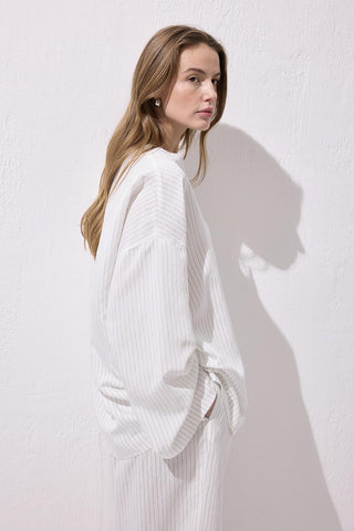 Striped Modal Blouse Trousers Set White