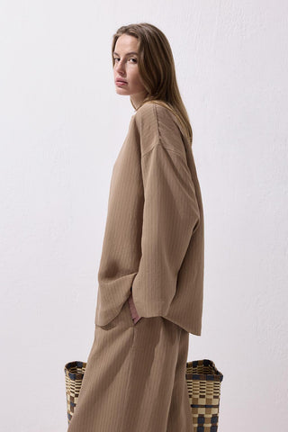 Striped Modal Blouse Trousers Set Camel