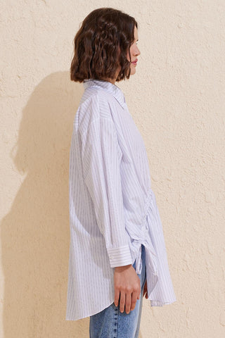 Striped Oversize Lace Up Shirt Ecru